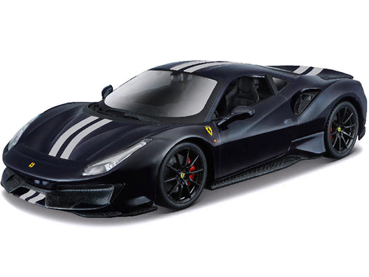 Ferrari 488 Pista Dark Blue Metallic with Silver Stripes 1/24 Diecast Model Car by Bburago Bburago