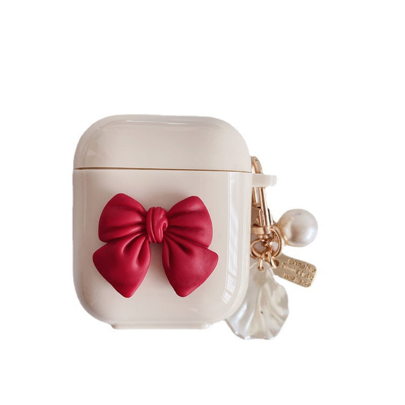 Beige Red Bow Shell Pendant Wireless Earphone Case Best YouTube Store