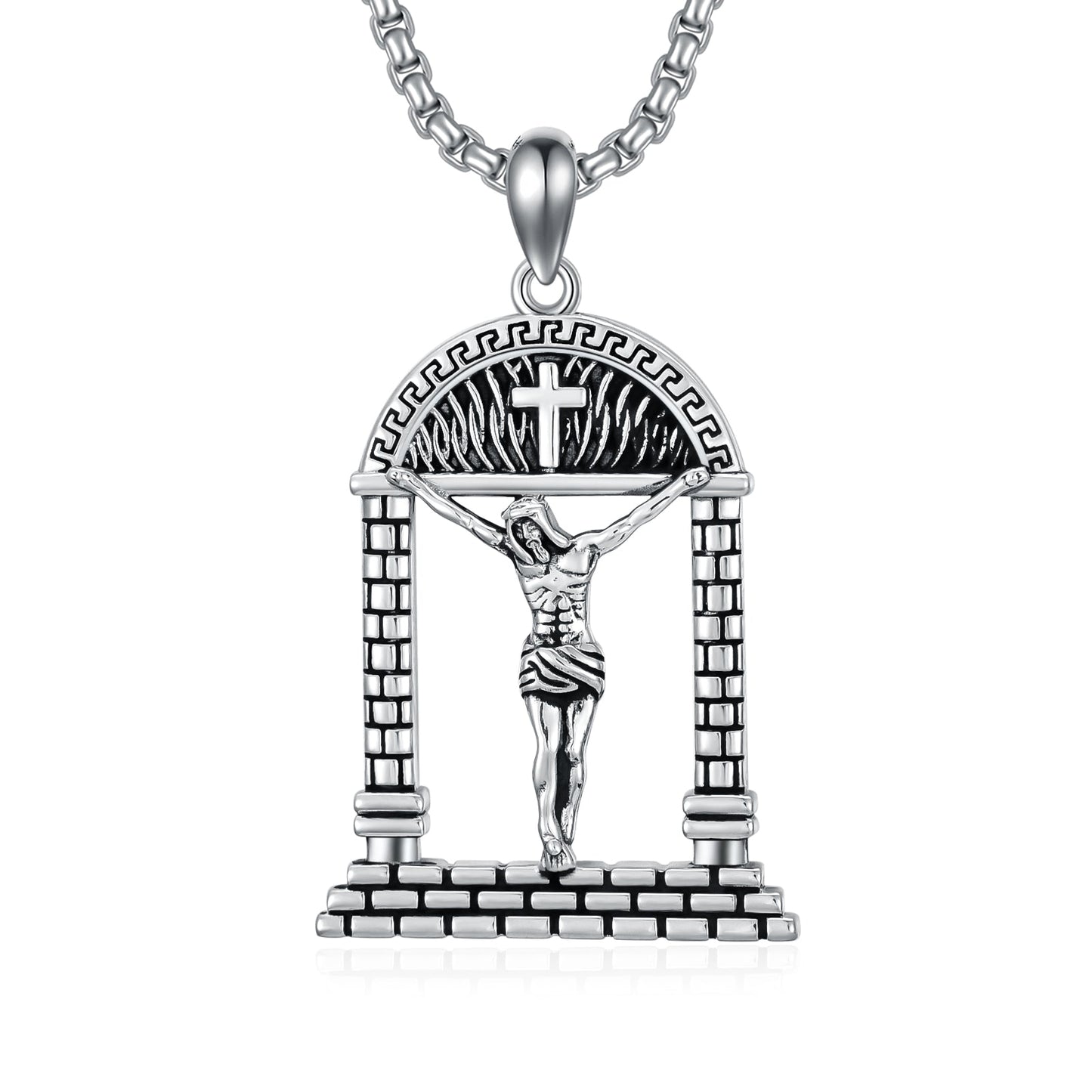 Sterling Silver Jesus Suffering Statue Crucifix Pendant Necklace Religious Gift LadyShow.Store