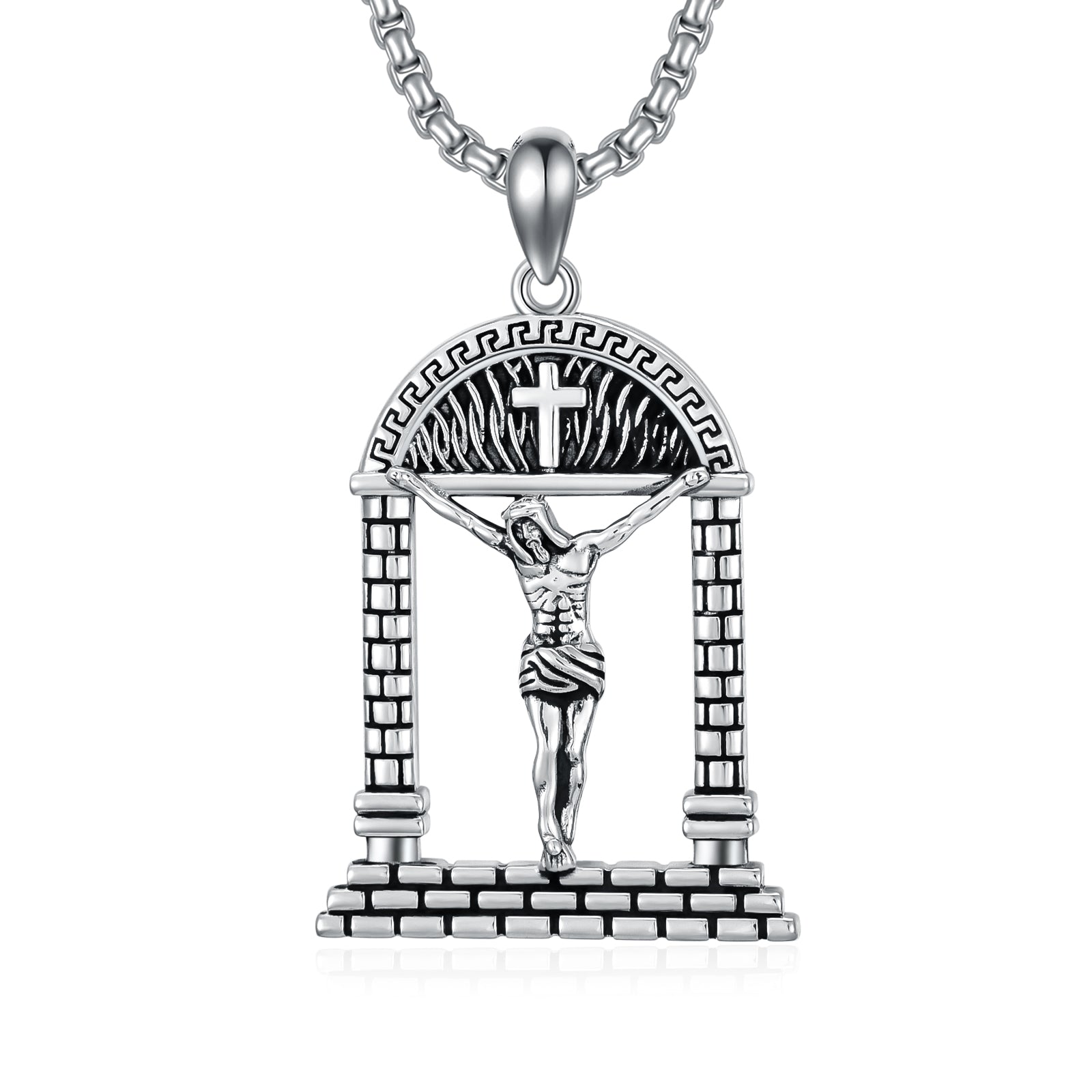 Sterling Silver Jesus Suffering Statue Crucifix Pendant Necklace Religious Gift LadyShow.Store