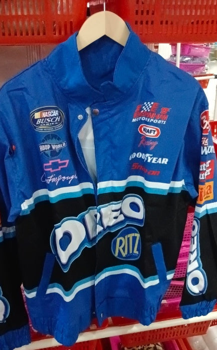 Sporty Blue Printed Casual Loose Long Sleeve Windbreaker Jacket LadyShow.Store