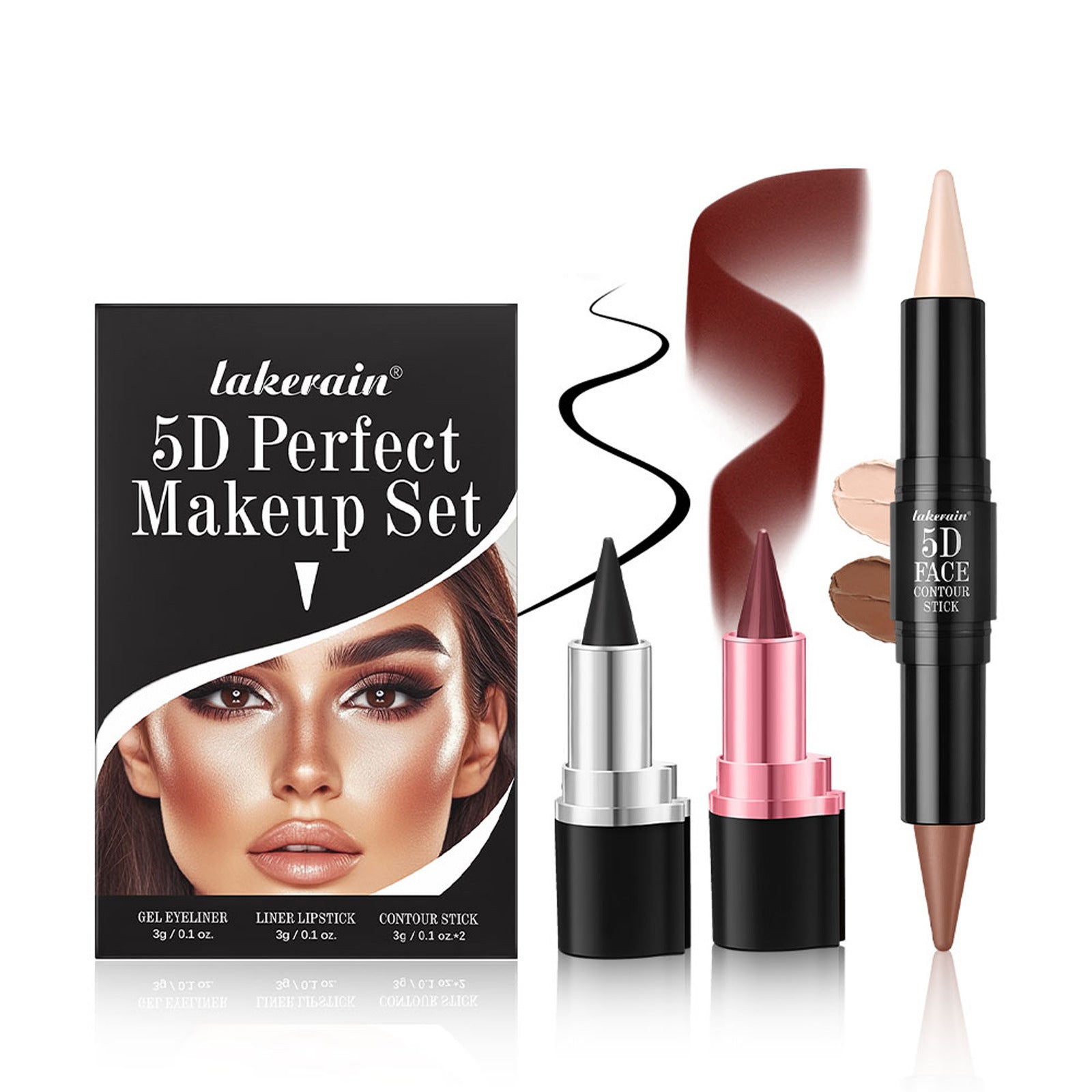 3 PCs Lipstick Lip Liner Eyeliner Highlight Contour Stick Suit 5D Face Makeup Set Suit LadyShow.Store