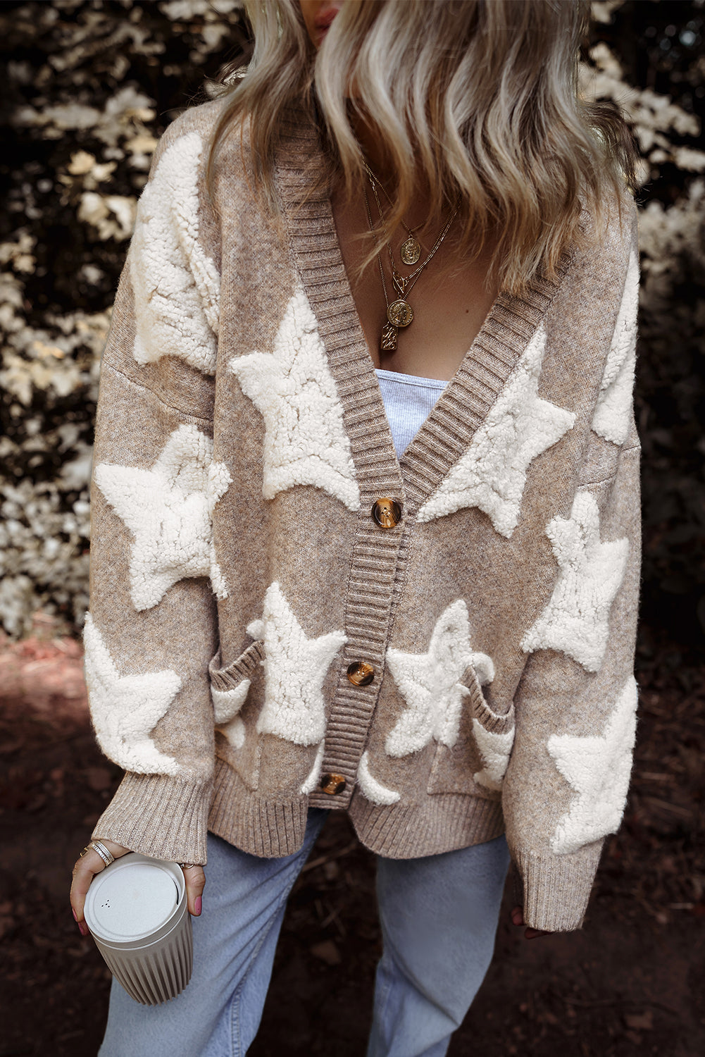 Clare Sherpa Star Cardigan Threaded Pear