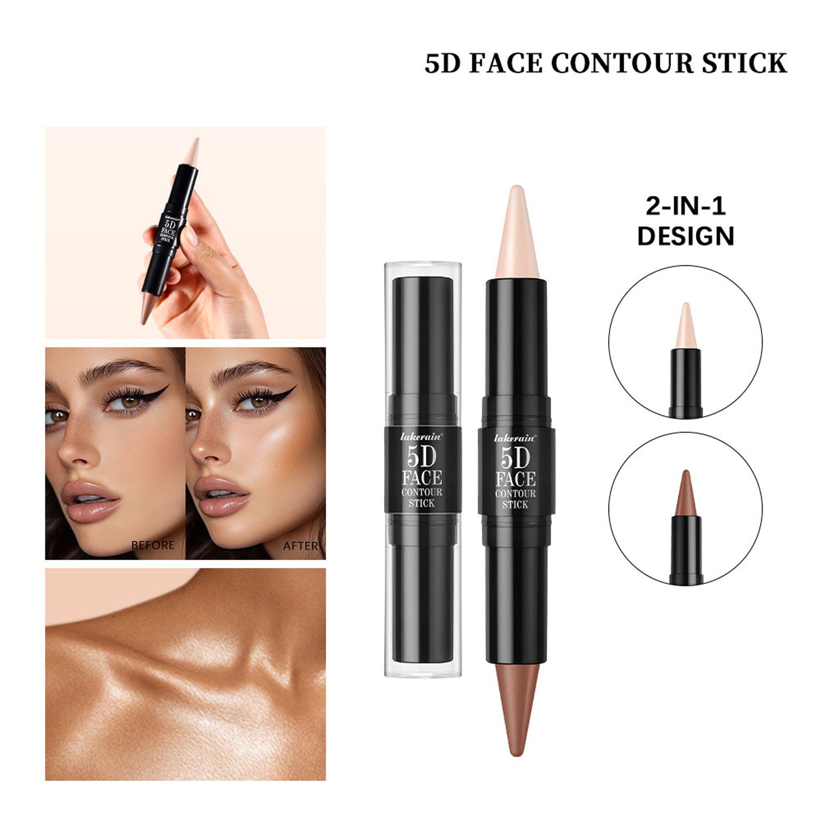 3 PCs Lipstick Lip Liner Eyeliner Highlight Contour Stick Suit 5D Face Makeup Set Suit LadyShow.Store