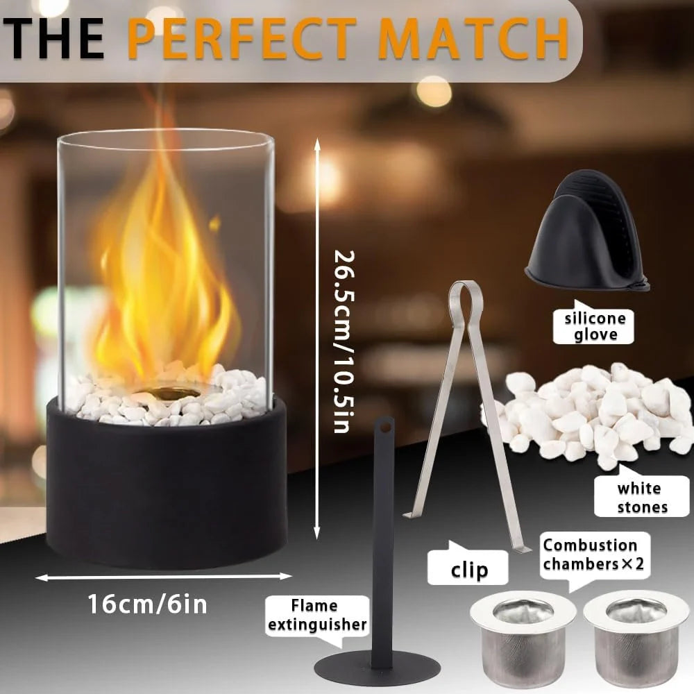 10.5" H Portable Tabletop Round Fireplace(Black) JHY DESIGN