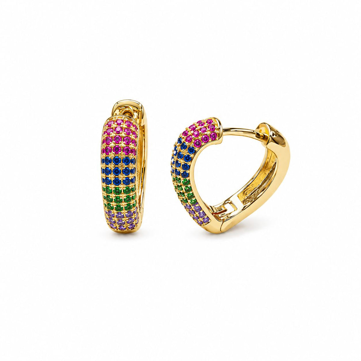 Rainbow Pave Heart Hoop Earrings MIA J