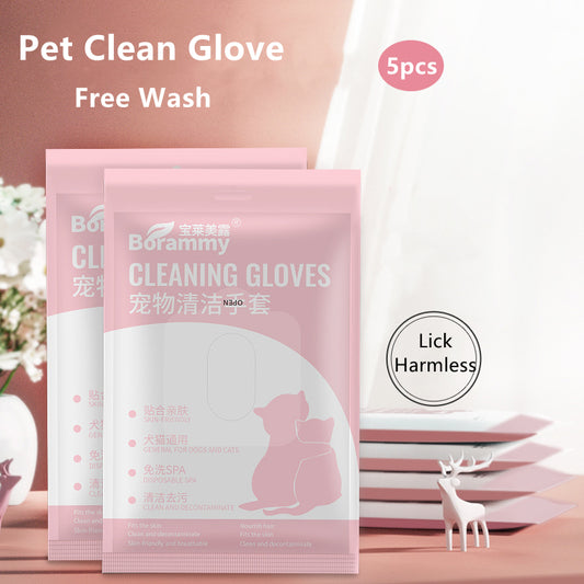 Dog Cleaning Gloves Wipes, Pet Grooming Gloves For Cats Dogs, Finger Disposable Wipes For Cleaning, Soothing & Nourishing Pet Hair, Gentle Deodorizing Wipes For Puppy Kitten, No Washing