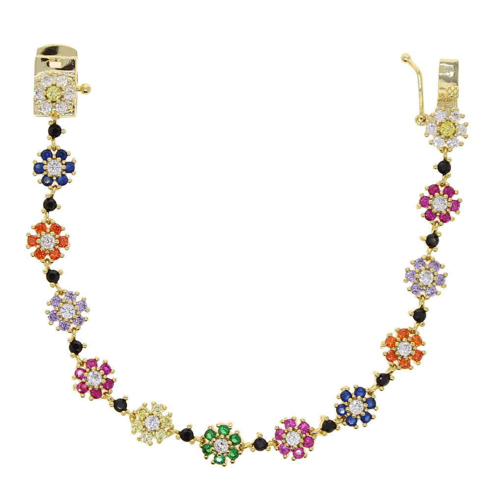 Women's Flower Zircon Bracelet Color Zircon Inlaid Personality Simple Hand Jewelry Ornament LadyShow.Store