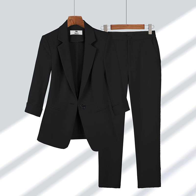 2pcs Casual Blazer Set Solid Color Lapel Single-breasted Jacket And Zipper Straight Pants Women's Office Business Suit LadyShow.Store
