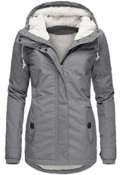 Winter Hooded Jacket Solid Color Warm Buckle Zip-up Fleece Jacket With Pockets Women's Casual Jacket Best YouTube Store