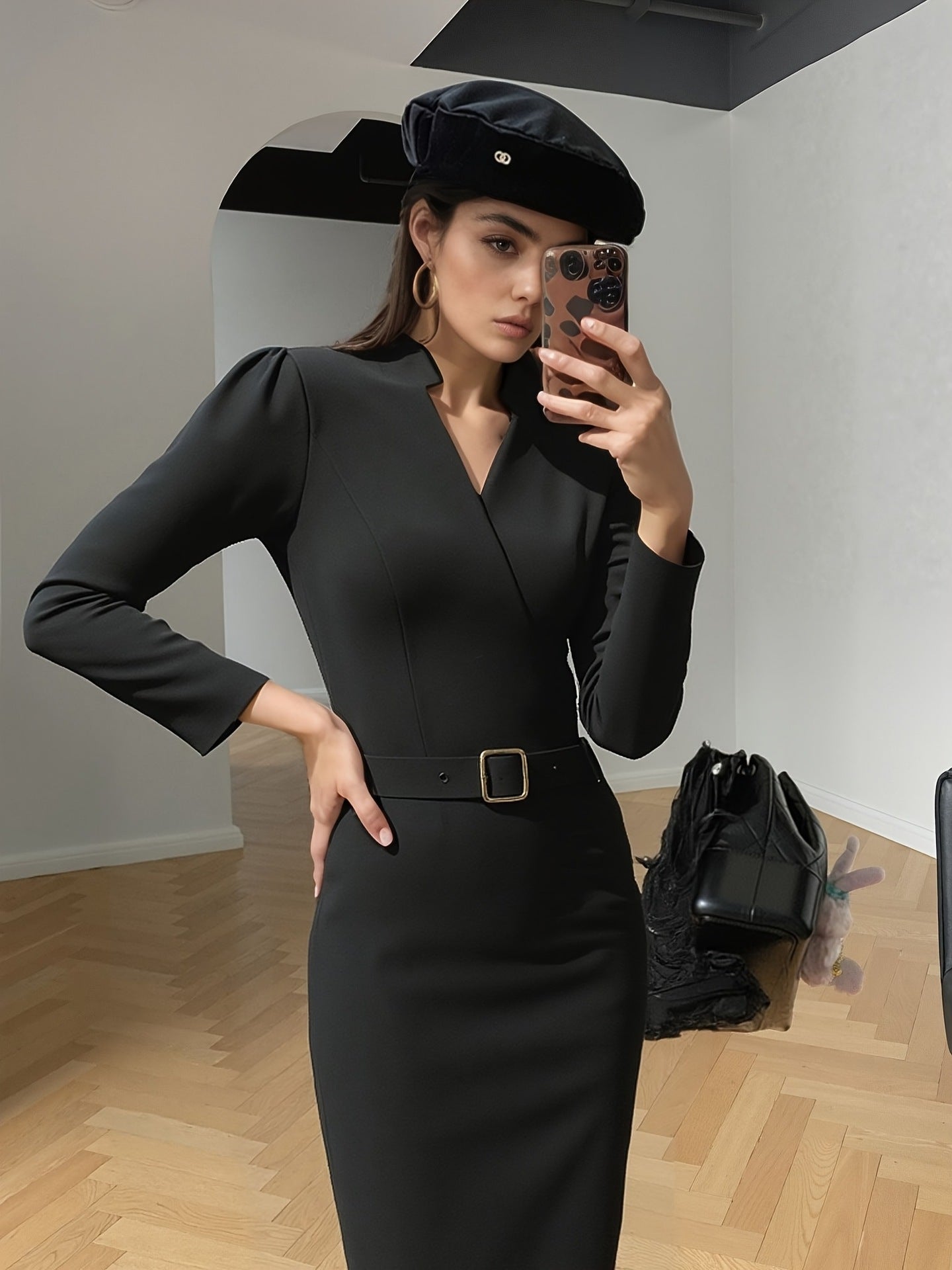 Slim-fitting Casual Suit Dress V-neck Long-sleeved Dresses Commuting Office Clothing For Women Best YouTube Store