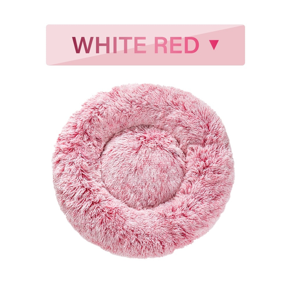 Fluffy Donut Dog Bed  Warm Soft Long Plush Pet Cushion Dog House Cat  Bed Washable Pet Sofa Mat Calming Samll Large Dog Beds LadyShow.Store