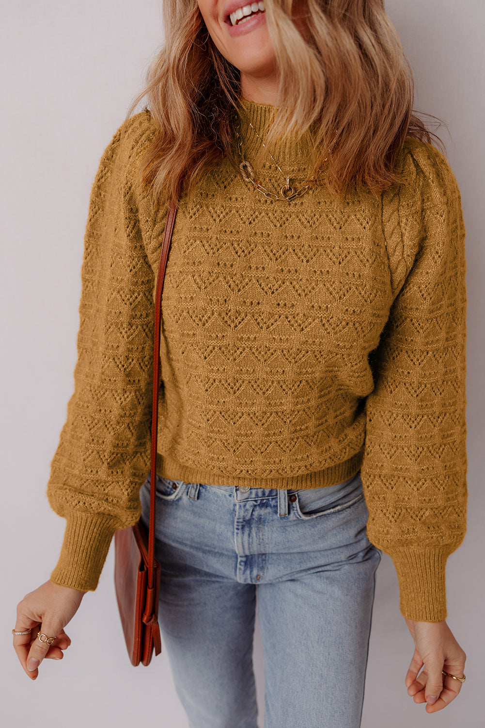 Aria Edge Balloon Sleeve Sweater Threaded Pear