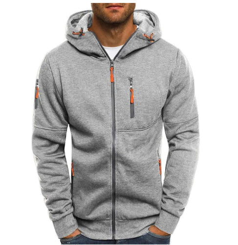 Men's Casual Zipper Hooded Sweater Solid Color Sports Fitness Jackets Cardigan LadyShow.Store