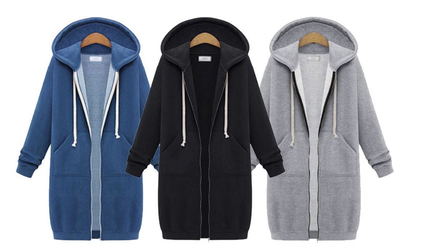 Hooded Long-sleeved Winter Sweater Women's Jacket In A Long Thick Shirt Accent Plus
