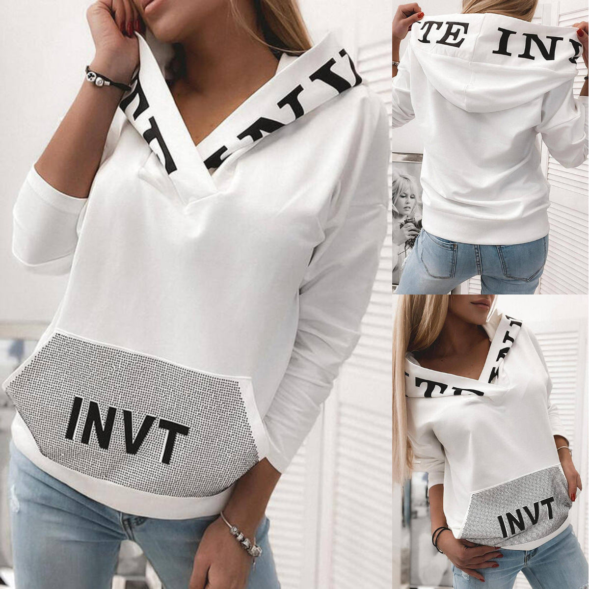 Pocket Hooded Letter Pullover Sweatshirt Best YouTube Store