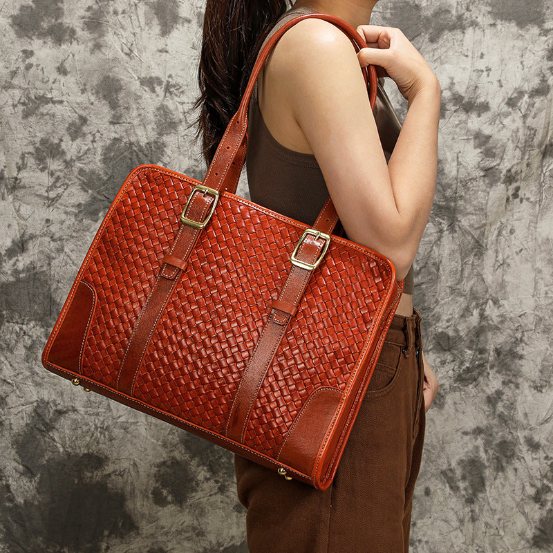 Women's Hand-woven Handbag Vegetable Tanned Full-grain Leather Cowhide CJD
