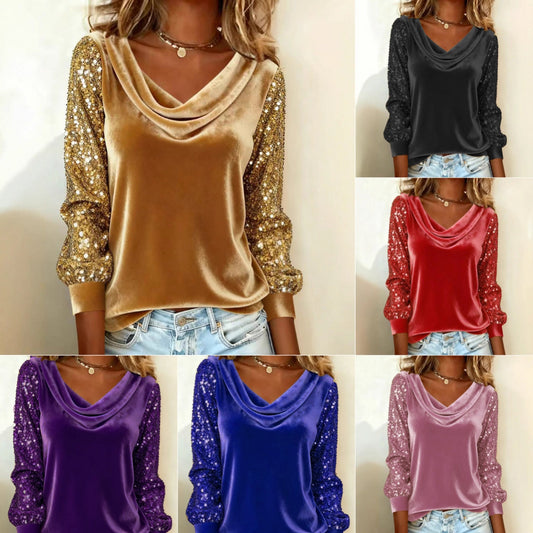 Elegant Velvet Long Sleeve Shirts For Women Autumn Winter Solid Color Loose Women Blouses Fashion Pullover Tops Party Clothes LadyShow.Store