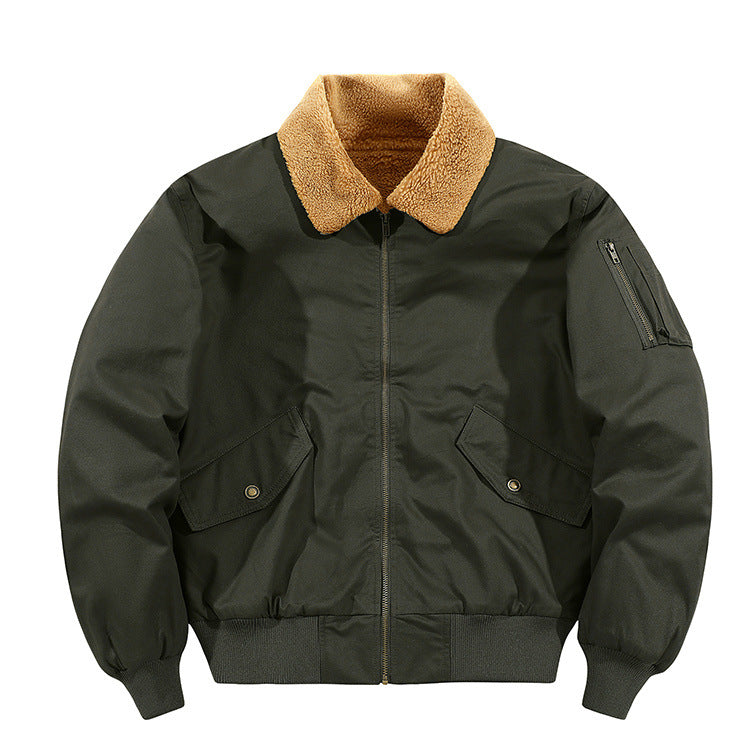 Men's American-style Fleece-lined Warm Pure Cotton Washed Jacket Best YouTube Store