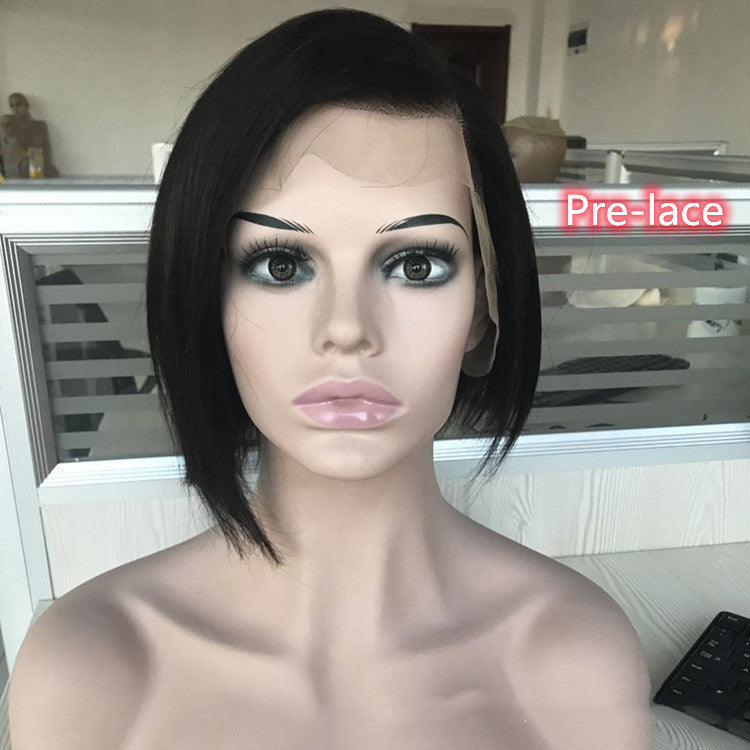 Wig Headgear Bob Wigs Real Hair Semi-woven Short Straight Hair CJD