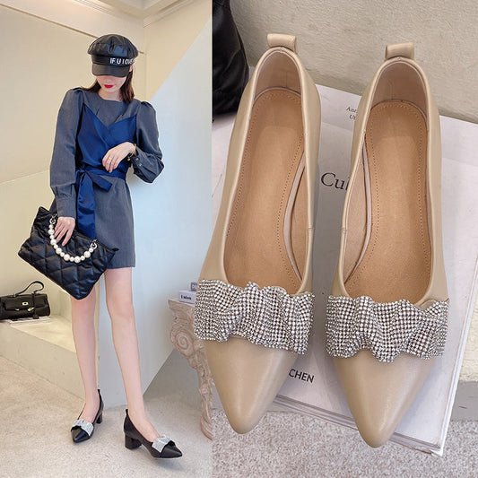 Top Layer Cowhide Pointed Toe Fashion Single Shoes Women LadyShow.Store