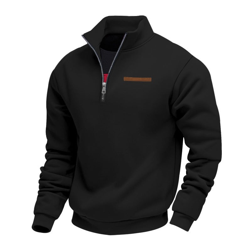 Fleece-lined Mid-length Zip-up Loose-fit Stand-up Collar Casual Hoodie Best YouTube Store
