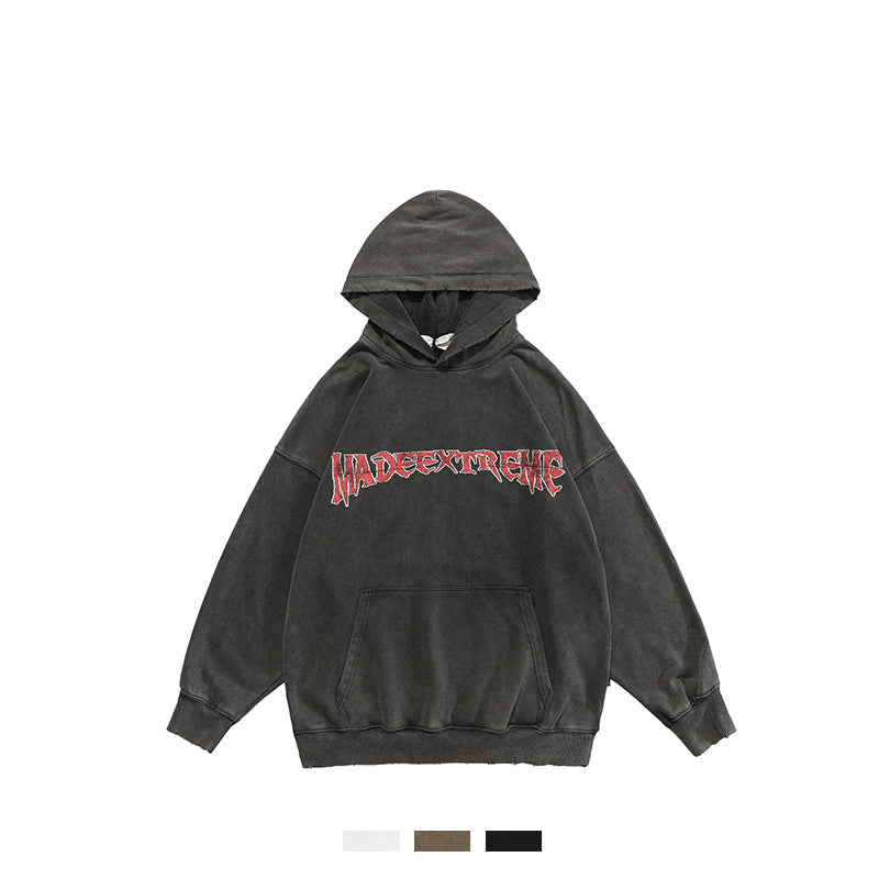 Washed Distressed Sweater Men And Women National Trend Hip-hop Front And Back Printed Hoodies Accent Plus