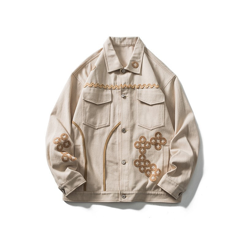 Copper Coin Embroidered Multi-pocket Jackets For Couples