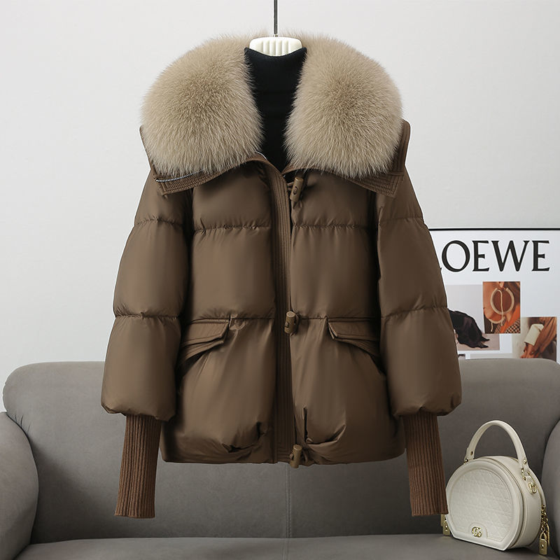 Down Cotton-padded Jacket Women's Short Fur Collar Thickened Coat Winter Clothing Accent Plus