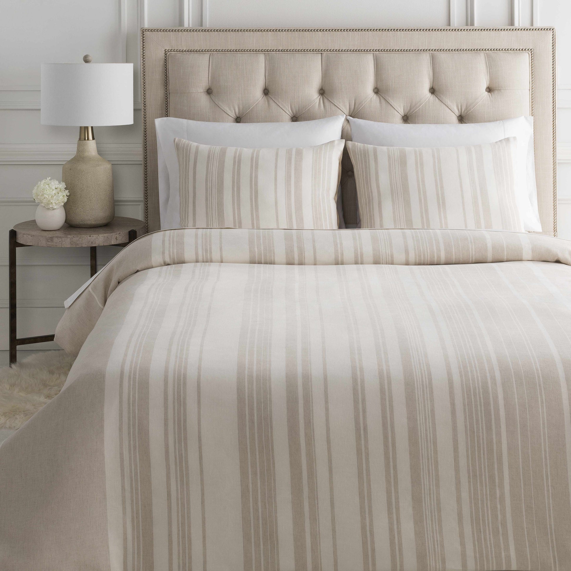 Capucnasan Tan Striped Linen Bedding Set-1