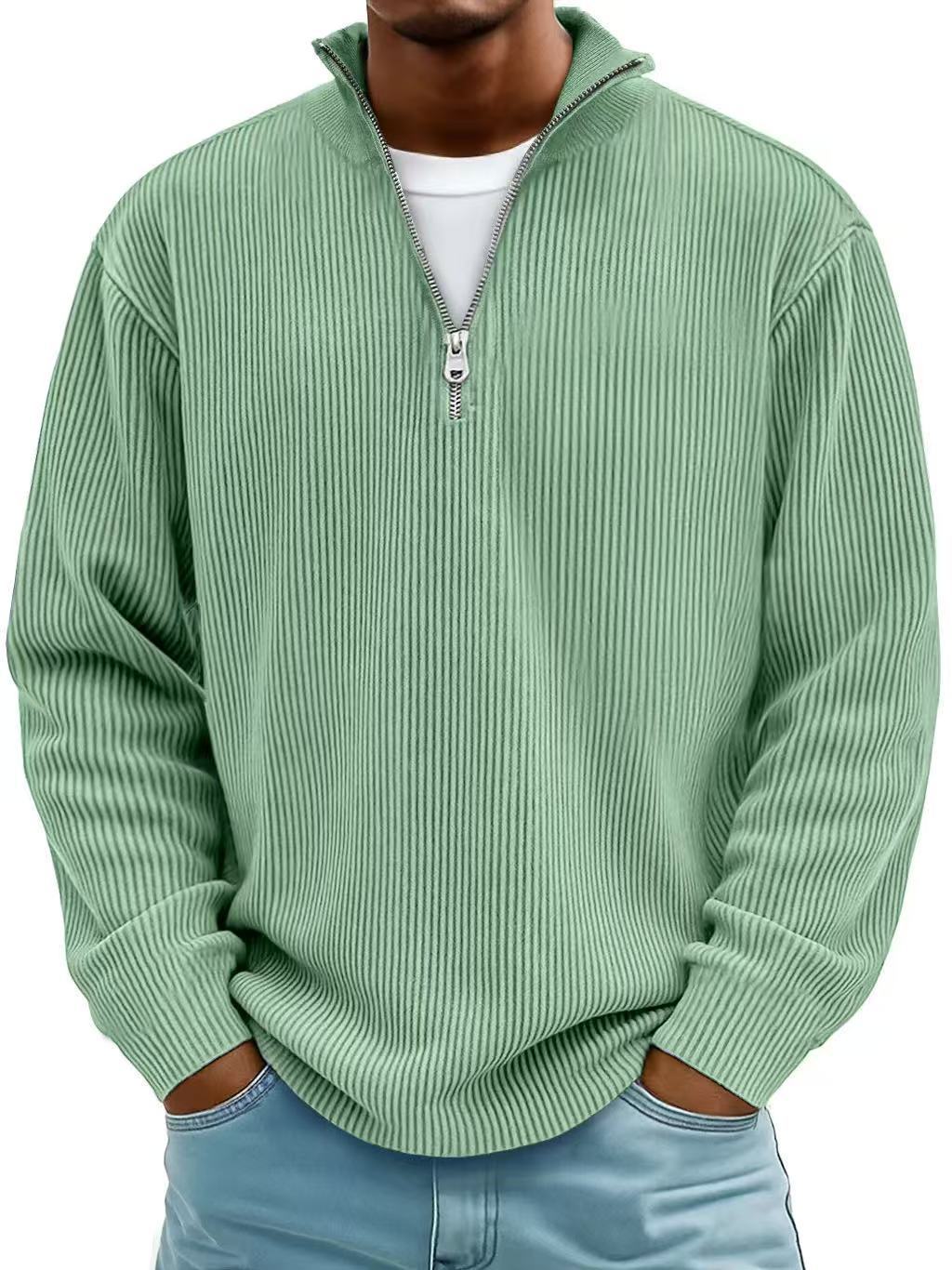 Corduroy Zipper Stand Collar Sweatshirt Fashion Warm Solid Color Long Sleeve Top Men's Casual Polo Shirt Clothing Best YouTube Store