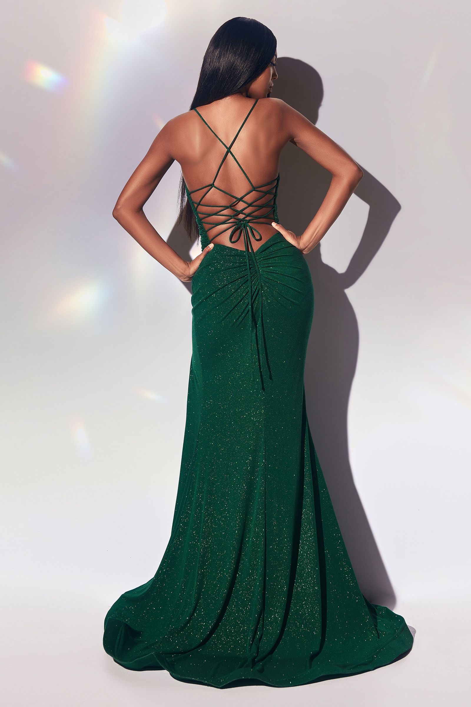 Sparkly Stretch Fitted Lace Up Gown Tux-USA