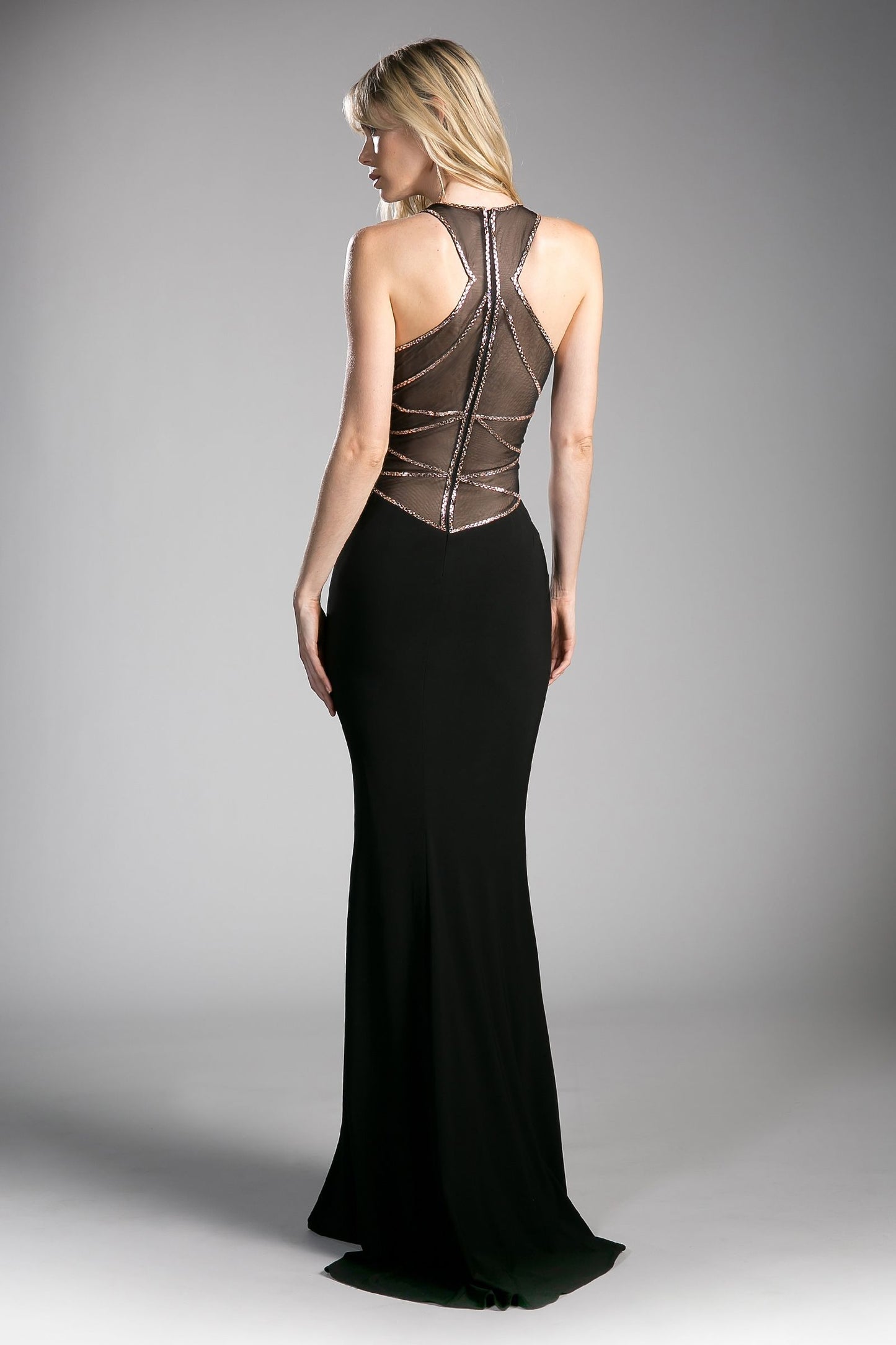Fitted stretch jersey gown with beaded illusion details and sweetheart neckline. Tux-USA