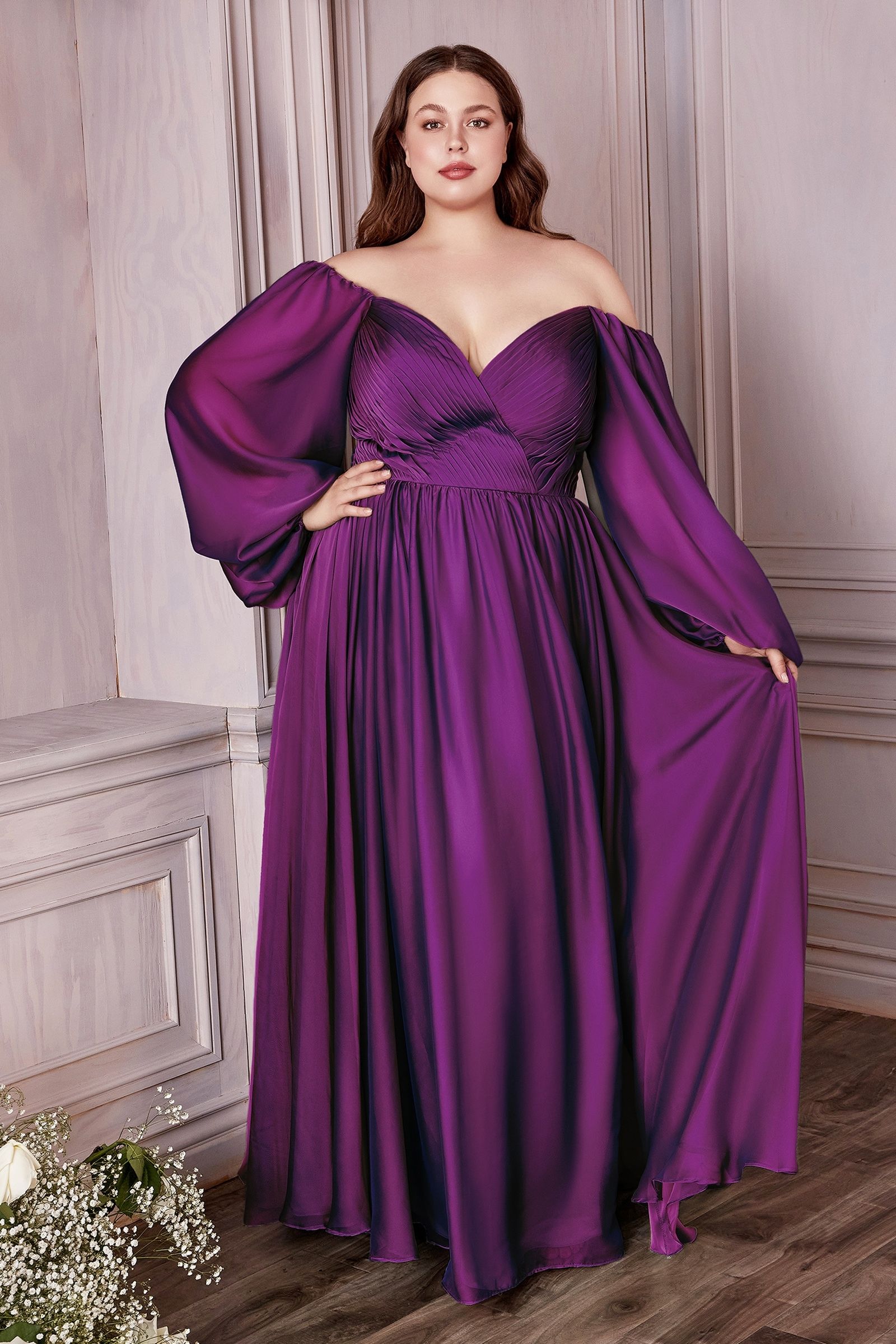 Long Sleeve A-Line Chiffon Dress Tux-USA