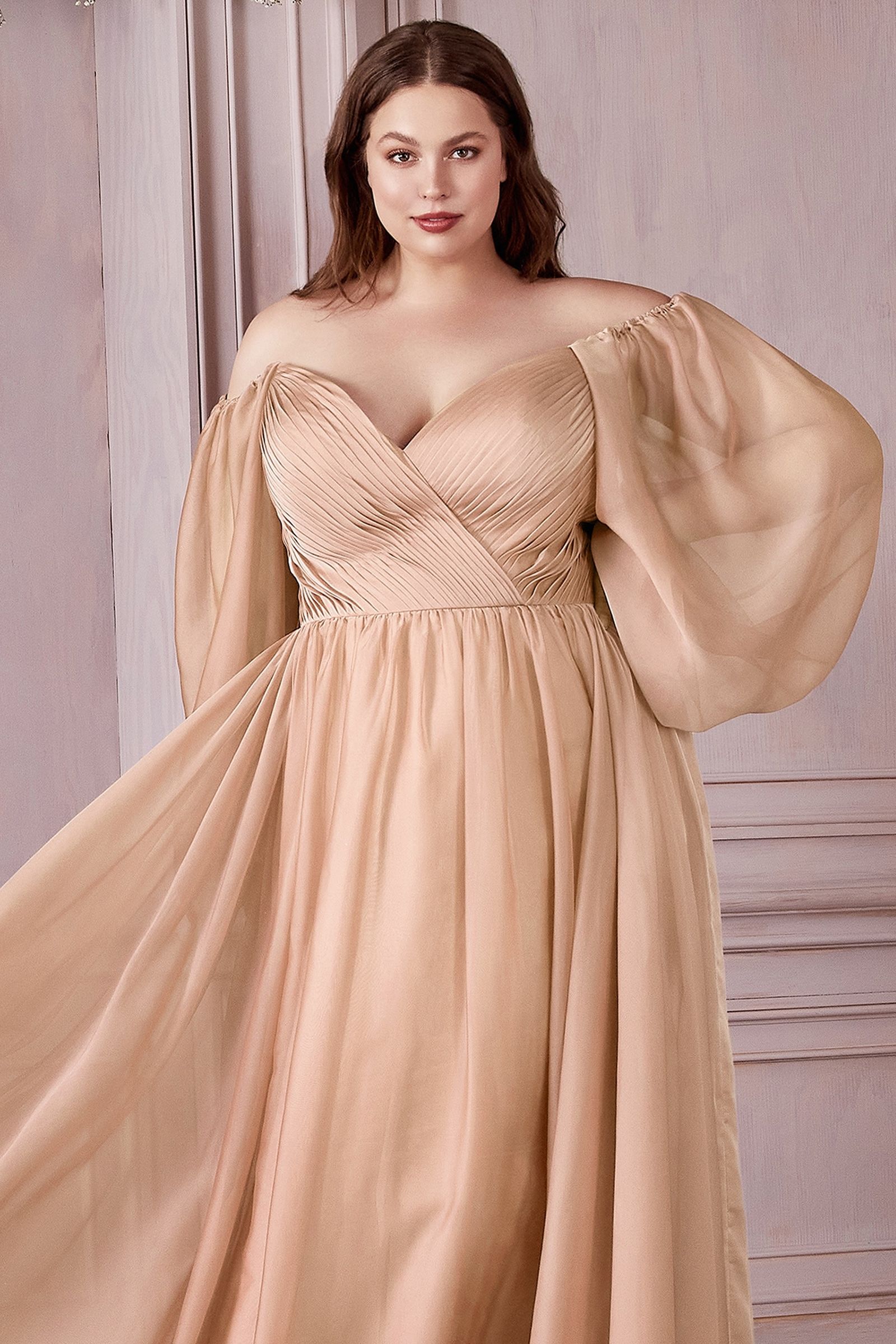 Long Sleeve A-Line Chiffon Dress Tux-USA