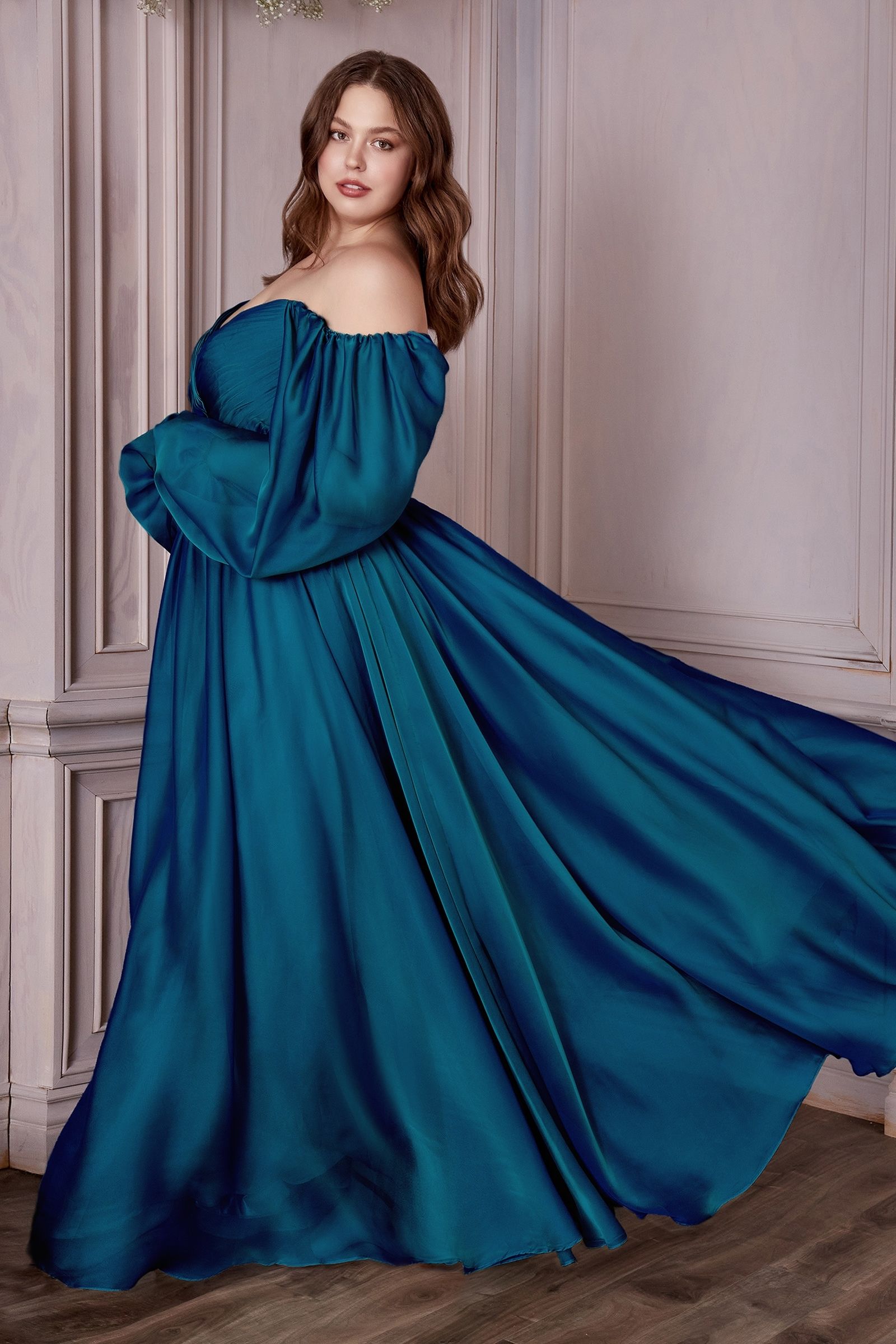 Long Sleeve A-Line Chiffon Dress Tux-USA