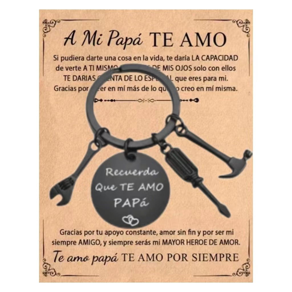 PaPa Stainless Steel Round Board Keychain Father's Day Gift CJD