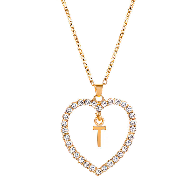 Womens Stylish & Minimalist Diamond-Encrusted 26-Letter Heart Pendant Necklace Best YouTube Store