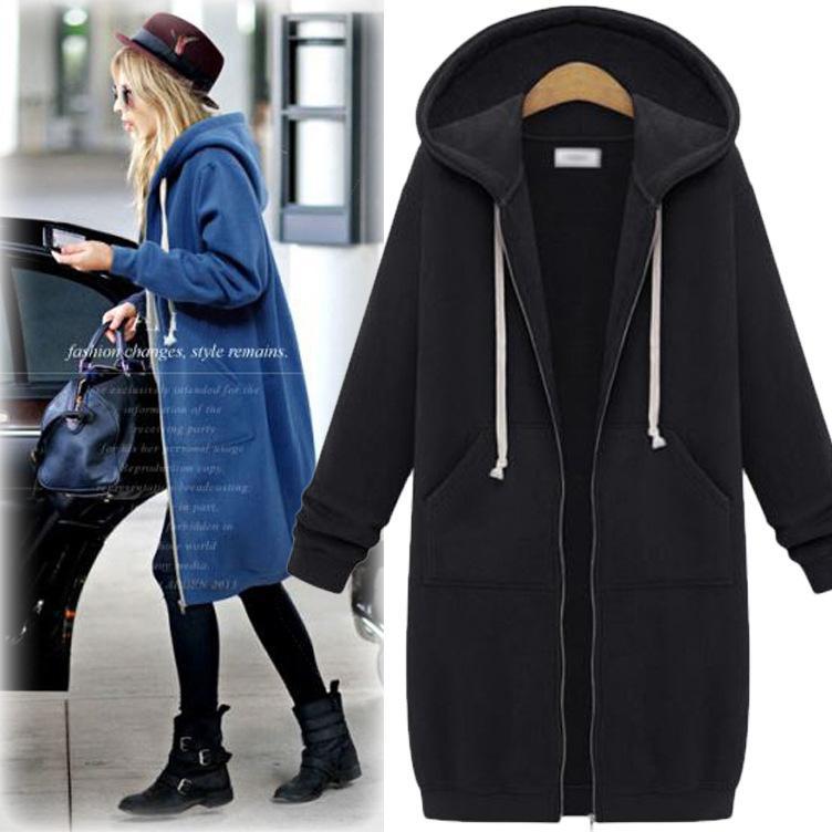 Hooded Long-sleeved Winter Sweater Women's Jacket In A Long Thick Shirt Accent Plus