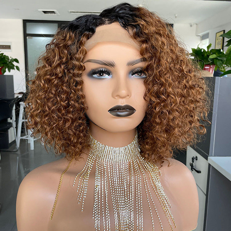 Cross-border E-commerce Exclusively For Ombre Curly Bobo1b30 Human Hair Lace Wig CJD