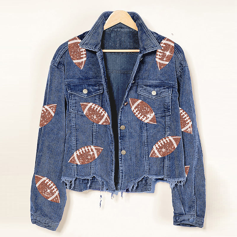 Fashion Corduroy Jacket Fashion Print Baseball Jacket Autumn And Winter Tops Clothes For Women