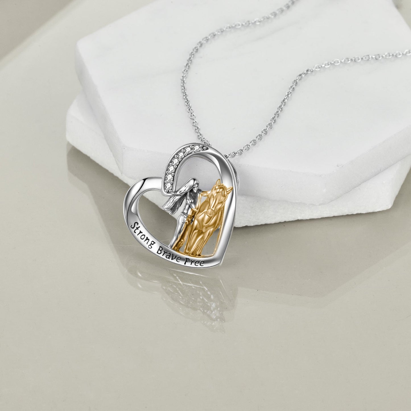 Sterling Silver Horse and Girl Pendant Necklace for Girls Women LadyShow.Store