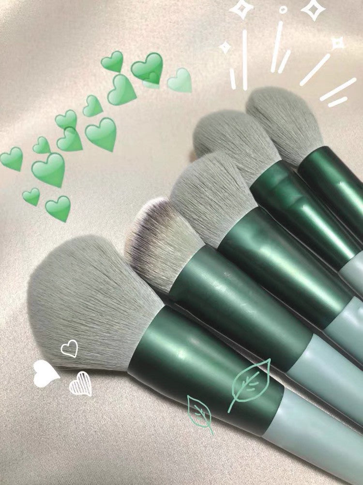 13 Makeup Brushes Green Beauty Quick-drying Set Super Soft Blush Loose Powder LadyShow.Store