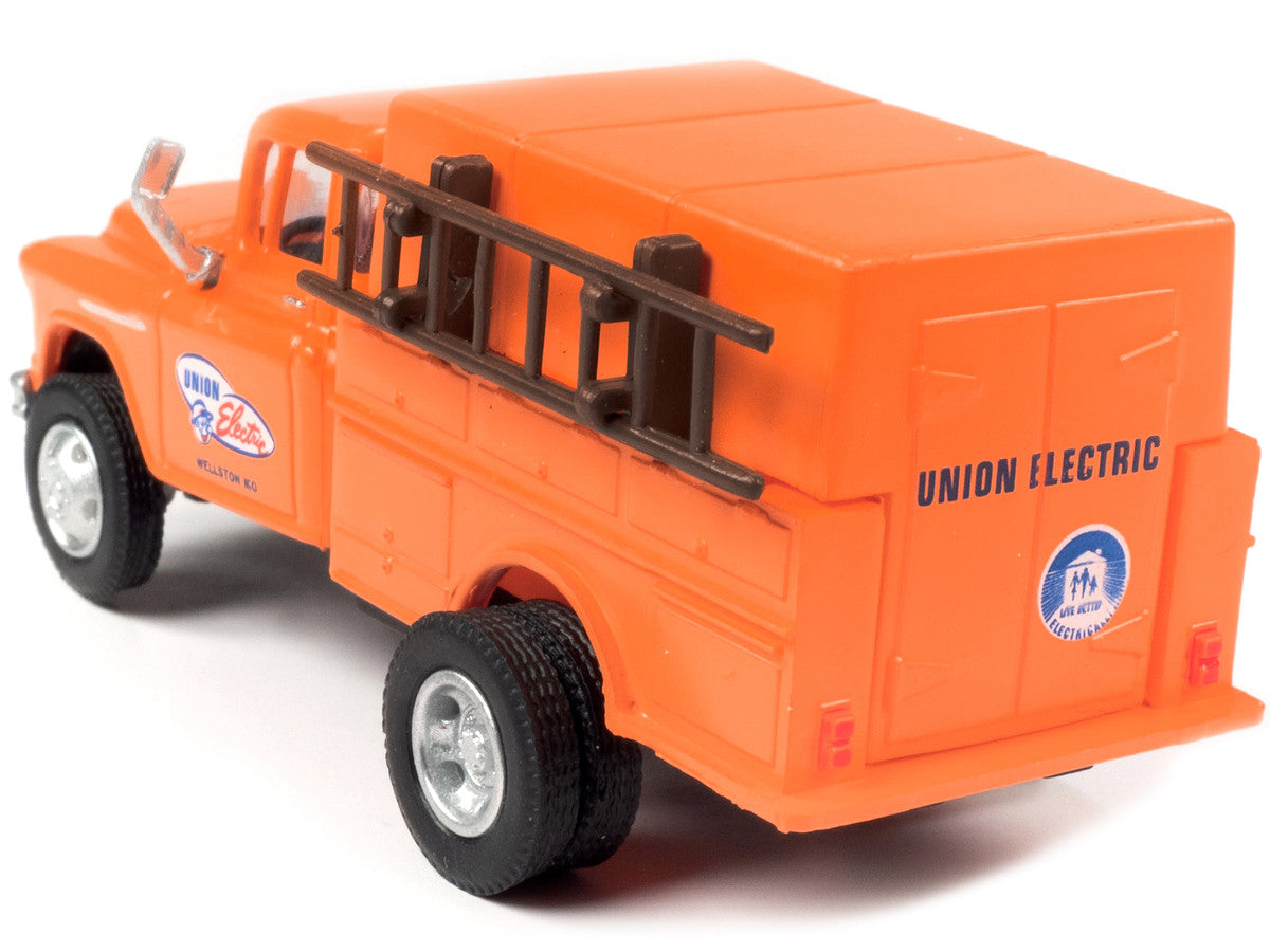 1955 Chevrolet Utility Truck Orange "Union Electric" 1/87 (HO) Scale Model by Classic Metal Works-1
