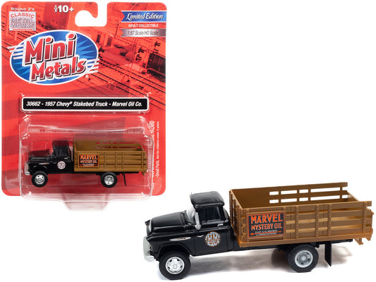 1957 Chevrolet Stakebed Truck Matt Black "Marvel Mystery Oil Co." 1/87 (HO) Scale Model Car by Classic Metal Works Classic Metal Works