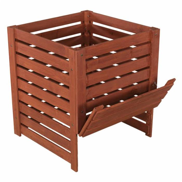 Solid Wood 90-Gallon Compost Bin with Removable Top and Hinged Side Panel FastFurnishings