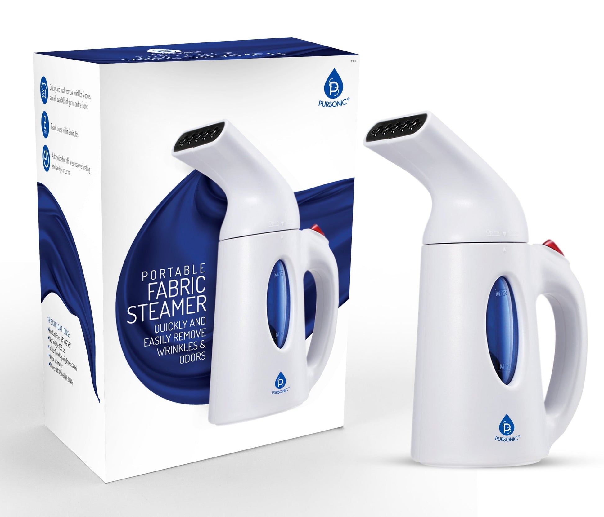 Pursonic 130ml Handheld Fabric Fast Heat-up Powerful Travel Clothes CS180 Portable Garment Steamer Pursonicusa