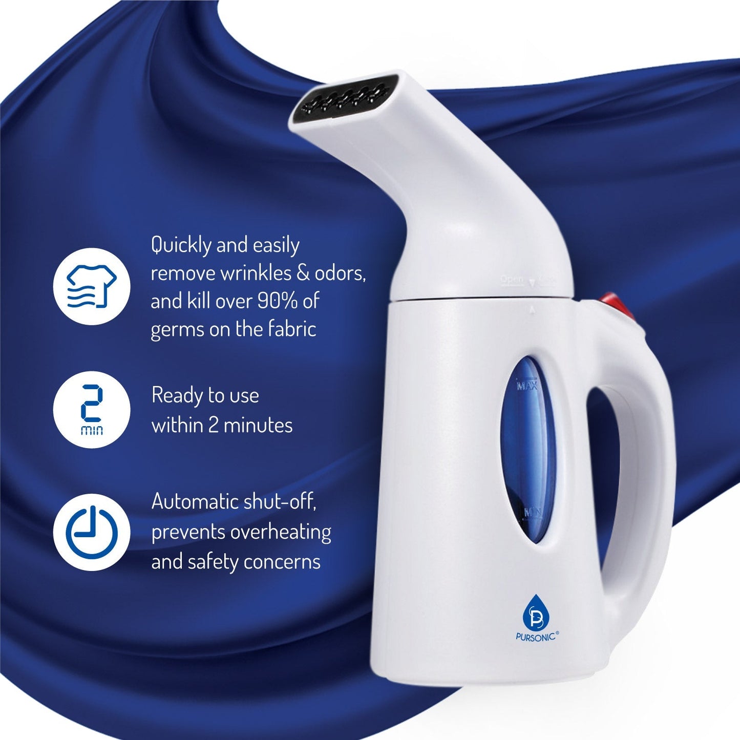 Pursonic 130ml Handheld Fabric Fast Heat-up Powerful Travel Clothes CS180 Portable Garment Steamer Pursonicusa