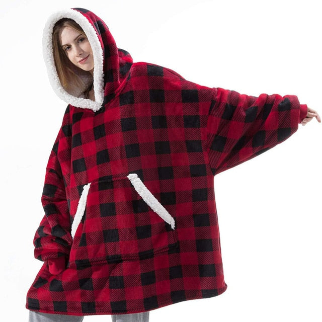 Hooded Winter Soft Plush Fleece Blanket Hoodie