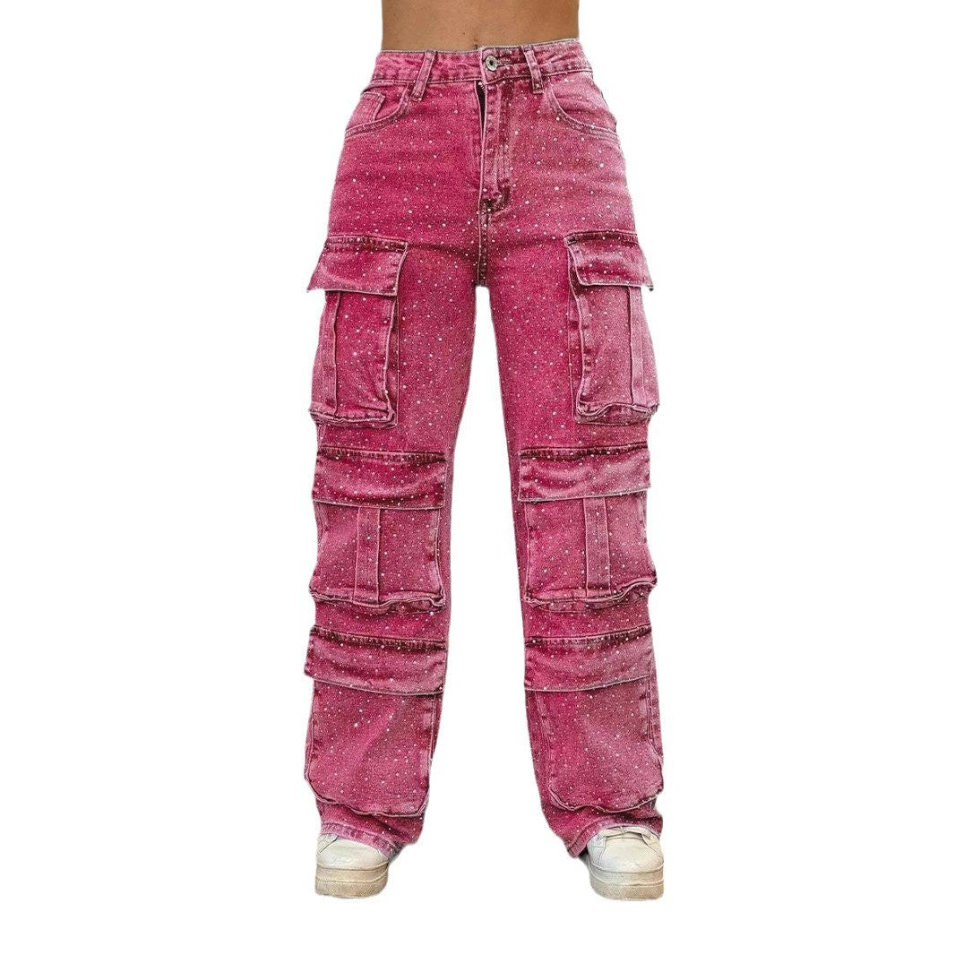 Women's Casual Jeans With Pockets And Diamonds Overalls LadyShow.Store